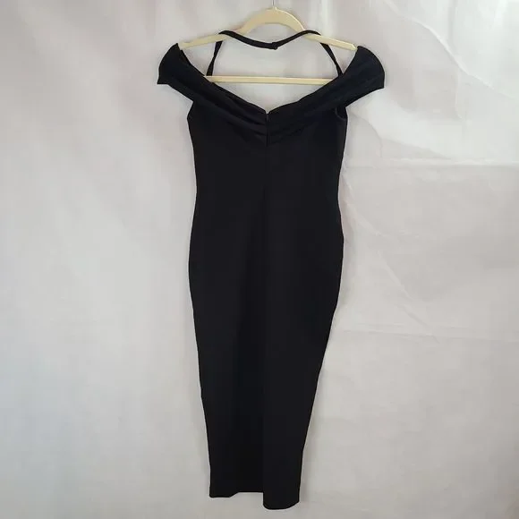 NWT Nookie Athena Halter Midi Dress Women's (S) Black Off the Shoulder--$229